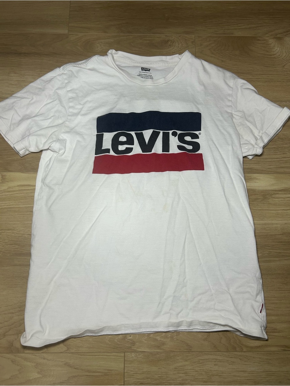 Levi's White Tee with Navy and Red Logo Bars